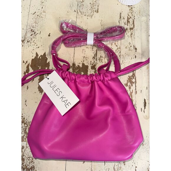 Jules Kae Pink Bree Bucket Bag Purse Faux Leather Drawstring Barbie Coquette New - Picture 8 of 13